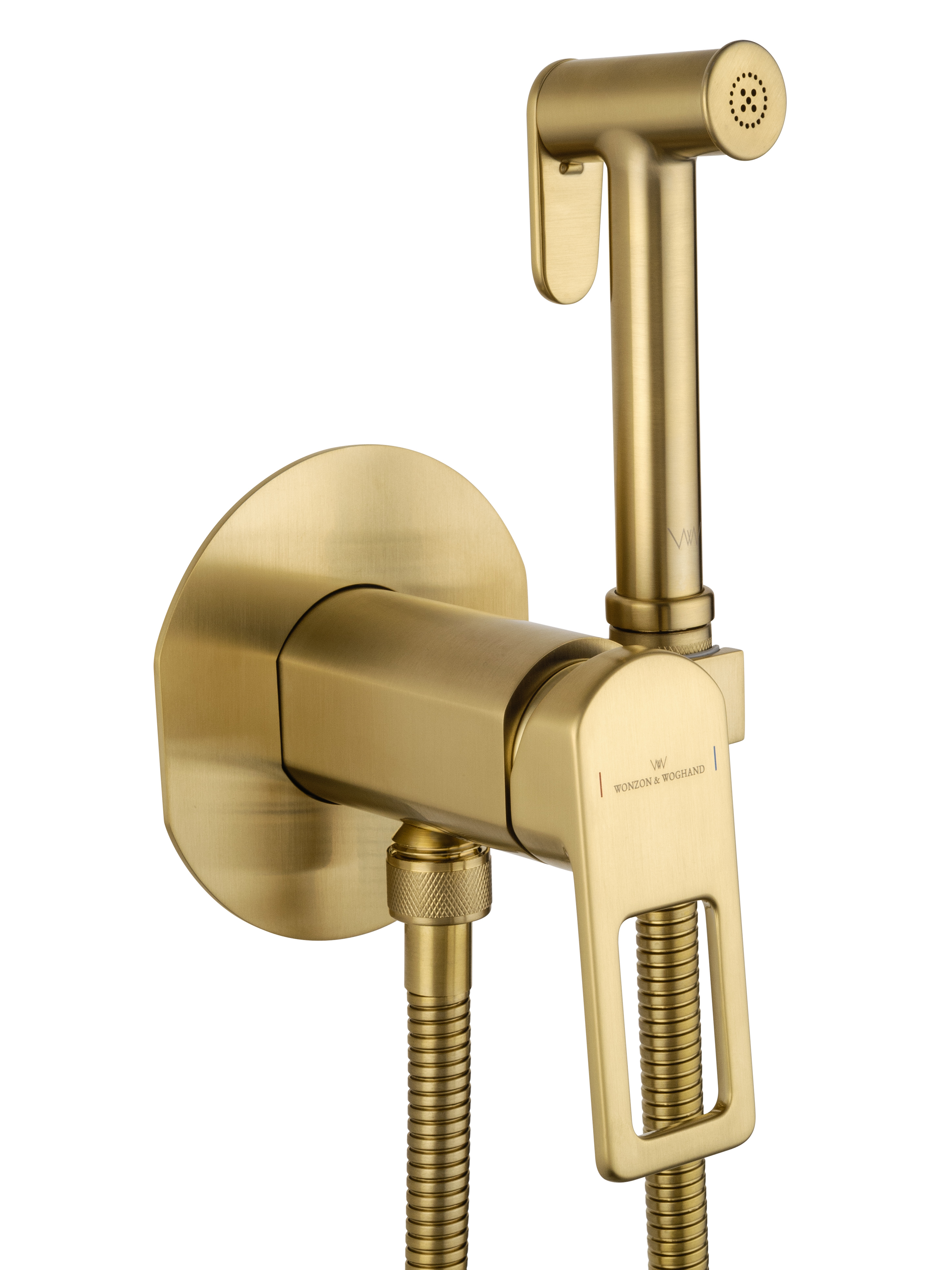Смеситель с гигиеническим душем встраиваемый WONZON & WOGHAND FRAME, Брашированное золото (WW-88829010-BG) - Gidratop.ru изображение