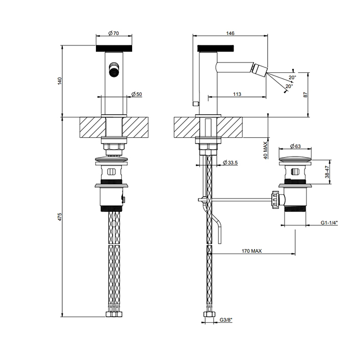 Gessi Anello смеситель для биде на 1 отв.  с донным клапаном, цвет: Black XL - Gidratop.ru изображение