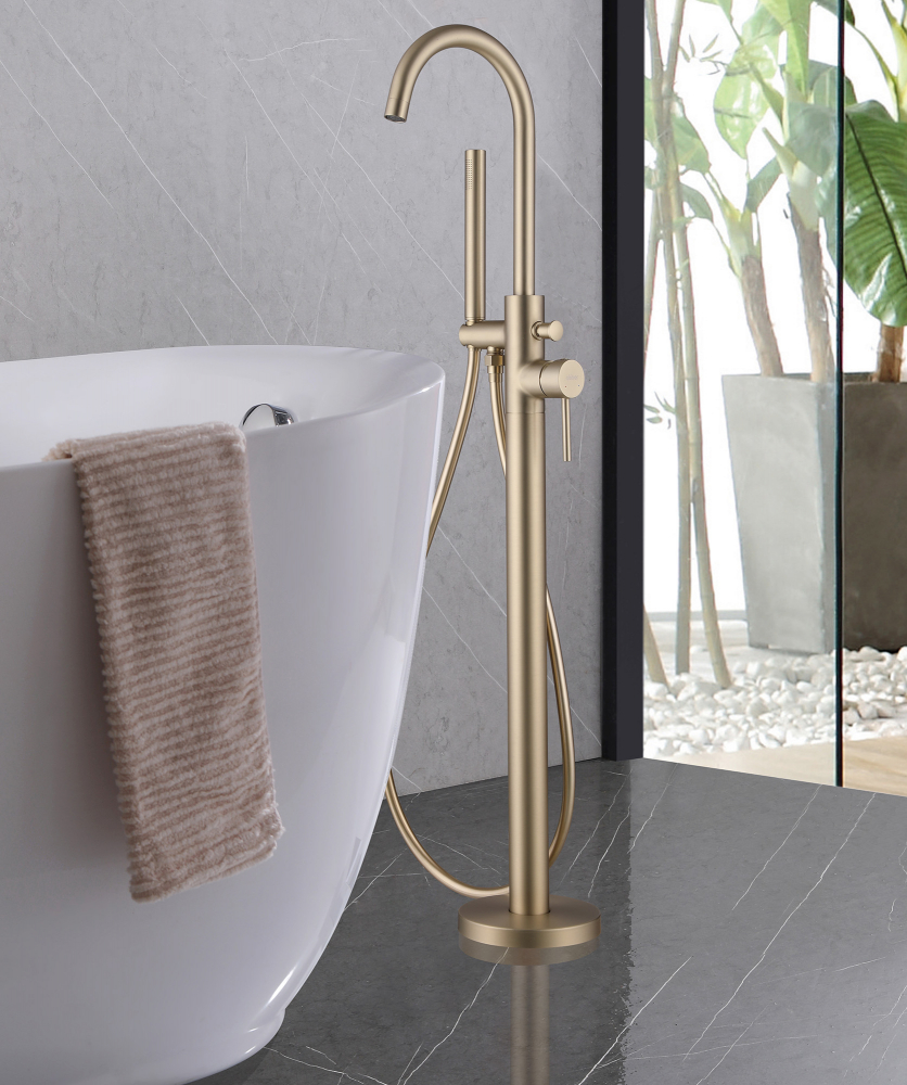 Смеситель ABBER Wasser Kreis AF8115GN напольный для ванны, золото матовое - Gidratop.ru изображение