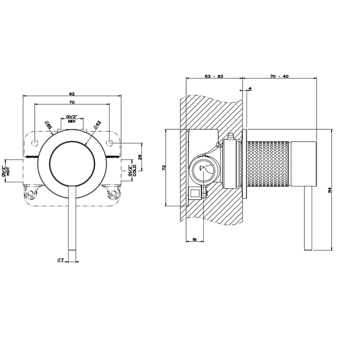 GESSI 316 встраиваемый смеситель на 1/2 на 1 источник (внешняя часть), цвет: brushed black metal pvd - Gidratop.ru изображение
