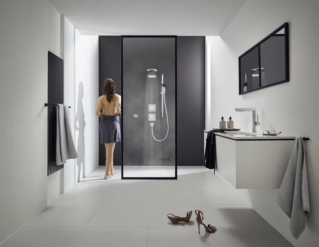 Душевой гарнитур Hansgrohe Pulsify 24170000 Select S, лейка Relaxation 3 режима, штанга 90 см, хром, диск графит - Gidratop.ru изображение