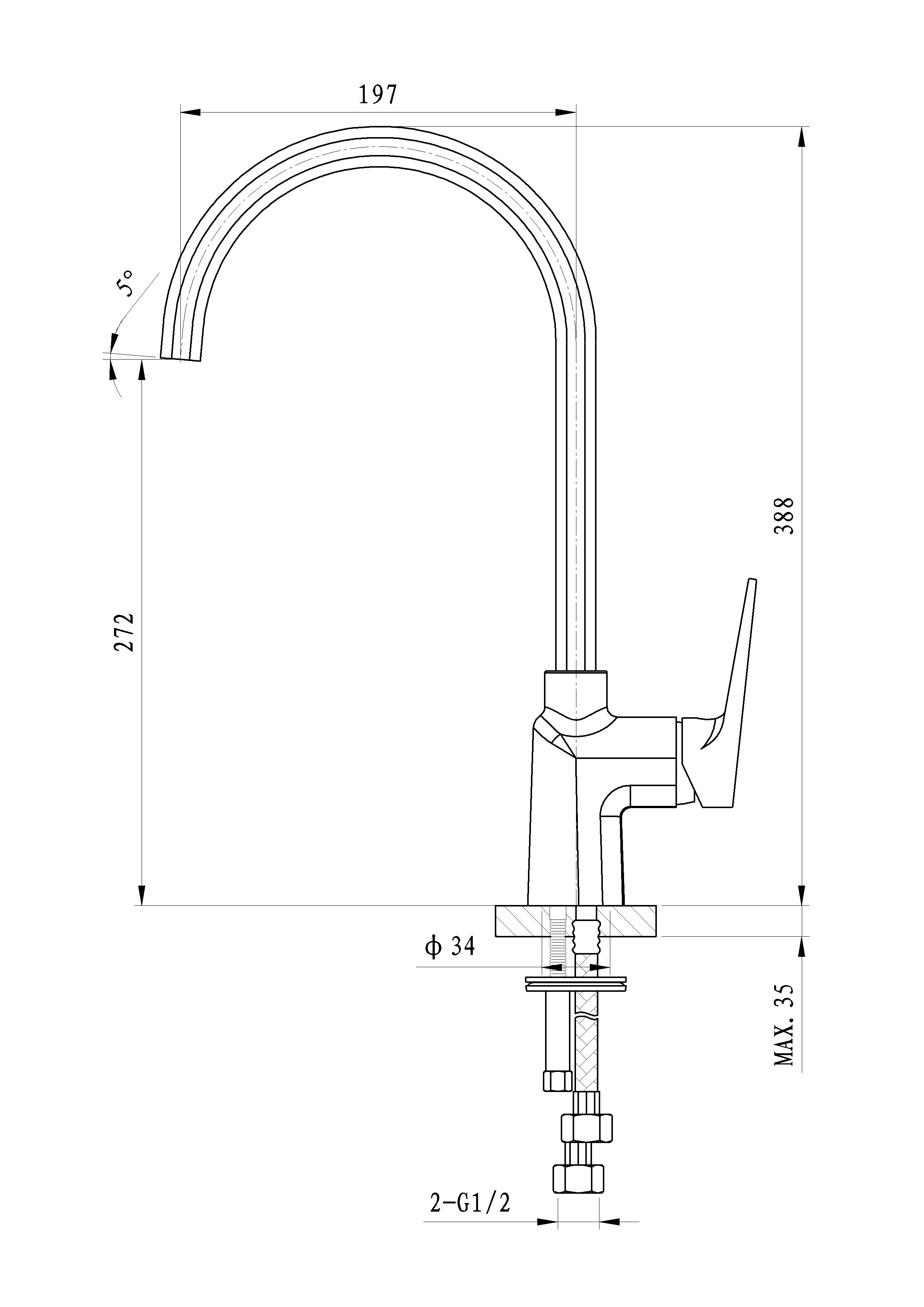Смеситель для кухни WONZON & WOGHAND ATHENS, Хром (WW-082101-CR) - Gidratop.ru изображение
