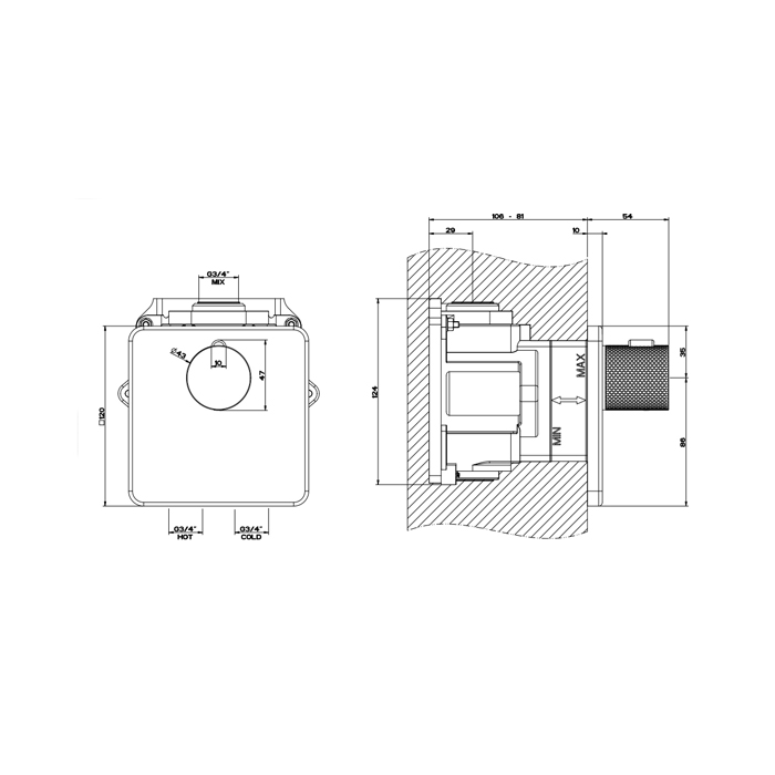 GESSI INCISO встраиваемый термостатический смеситель на 1 источник, резьба 3/4 (внешние части), цвет: nero XL - Gidratop.ru изображение