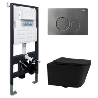 Комплект подвесной унитаз ABBER Rechteck AC1201MB черный матовый с инсталляцией AC0105 и кнопкой AC0121MCH матовый хром - Gidratop.ru изображение