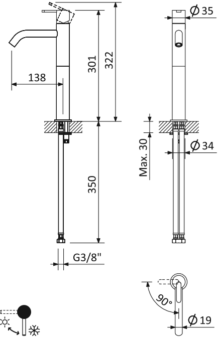 LEAF-LC2-L-01-W0 Смеситель для накладной раковины однорычажный, без донного клапана, исполнение Хром - Gidratop.ru изображение