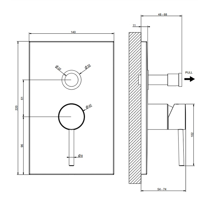 Gessi Emporio Via tortona внешние части для настенного смесителя на 2 выхода с переключателем ванна-душ, цвет: Black XL - Gidratop.ru изображение