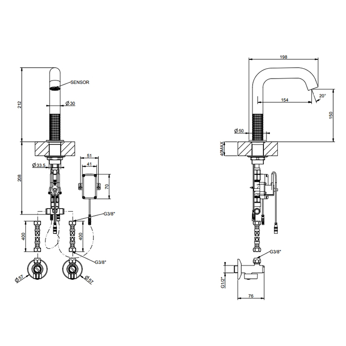 GESSI 316 MECCANICA смеситель для раковины, электронный, с кран-фильтром для регулировки температ и напора воды, выс излива 150 мм, цвет Black XL - Gidratop.ru изображение