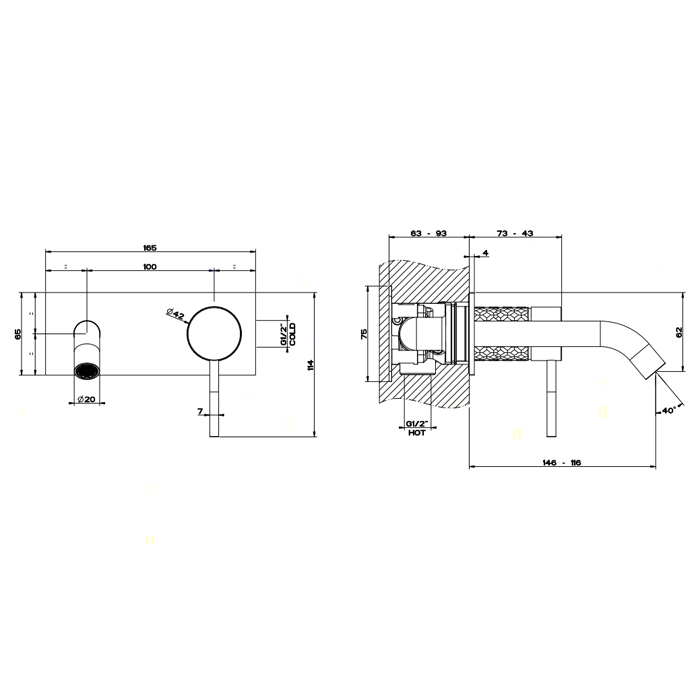 GESSI 316 встраиваемый смеситель для раковины с изливом 146-116мм (внешняя часть), цвет: steel brushed - Gidratop.ru изображение