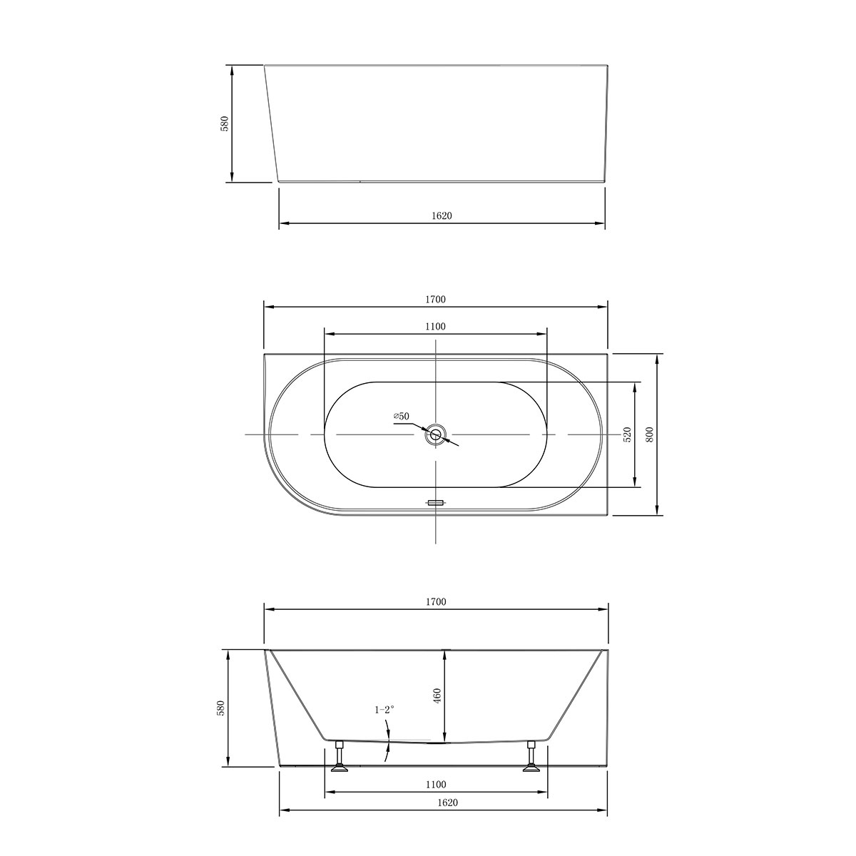 Ванна акриловая Vincea VBT-402-1700R, 1700*800*580, цвет белый, правая, слив-перелив в комплекте - Gidratop.ru изображение