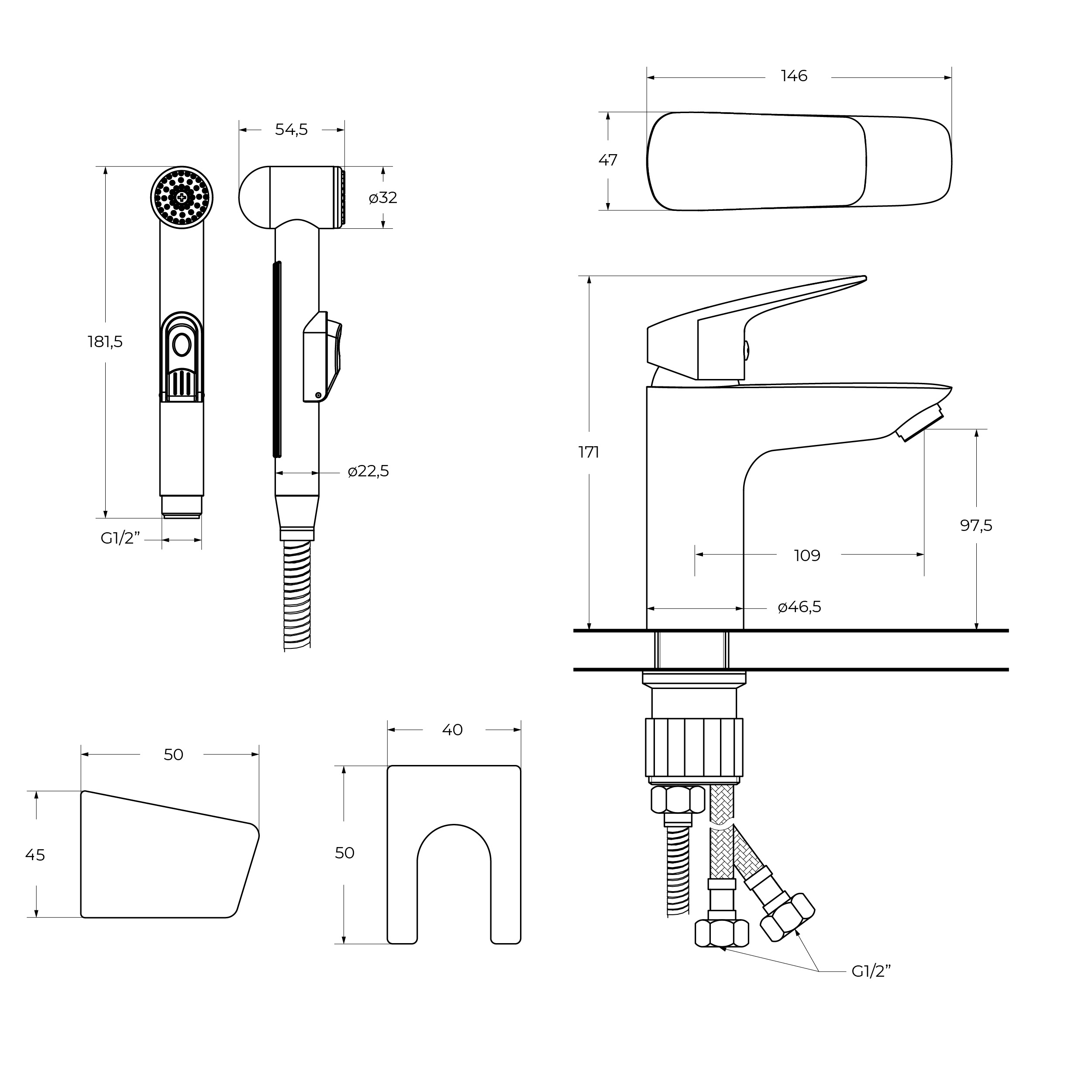 DUE Смеситель для раковины без донного клапана с гигиеническим душем, хром DUE-LVM/HGN-CRM-W0 - Gidratop.ru изображение