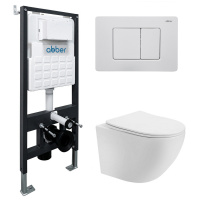 Комплект подвесной унитаз ABBER Bequem AC1100T белый с инсталляцией AC0105 и кнопкой AC0120MW белая матовая - Gidratop.ru изображение