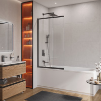 Душевая шторка на ванну с фиксированным креплением одной створки CEZARES SLIDER-FIX-VF-11-90/150-C-NERO - Gidratop.ru изображение