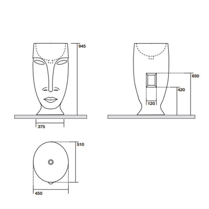 Раковина 45x51x94.5 см, без отв., свободностоящая "MOLOCO", слив в стену, цвет: белый/серебро - Gidratop.ru изображение