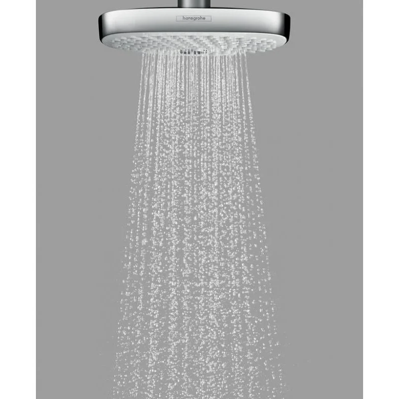 Верхний душ Hansgrohe Select E, 30 х 16 см, EcoSmart, 2 режима струи, с держателем, хром, 26609000 - Gidratop.ru изображение