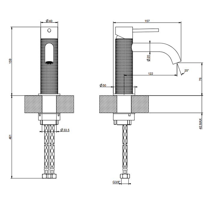 GESSI 316 смеситель для раковины на 1 отверстие, без донного клапана, излив 123мм, цвет: brushed black metal pvd - Gidratop.ru изображение