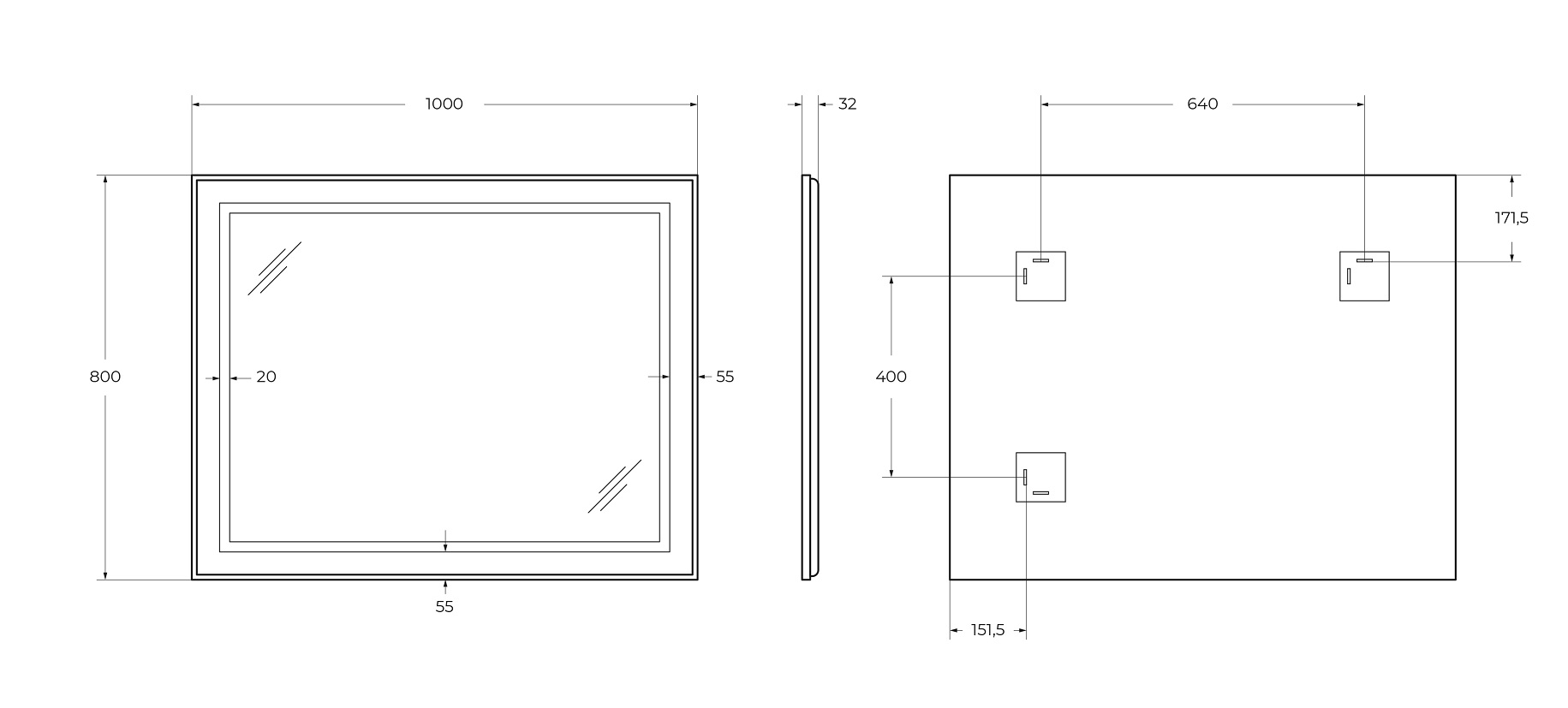Зеркало в алюминиевой раме со встроенным светильником и сенсорным выключателем и сенсорным выключателем по периметру рамы, SPC-KRAFT-1000-800-SENS-AL, 1000x800x32 мм - Gidratop.ru изображение