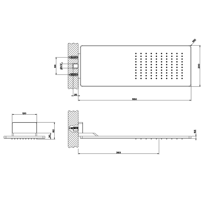 GESSI верхний душ 550х200 мм., для настенного крепления, цвет Steel Brushed - Gidratop.ru изображение