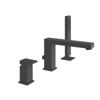 Gessi Rettangolo смеситель для ванны на 3 отверстия, с переключателем, изливом 195мм и ручным душем, цвет: черный - Gidratop.ru изображение