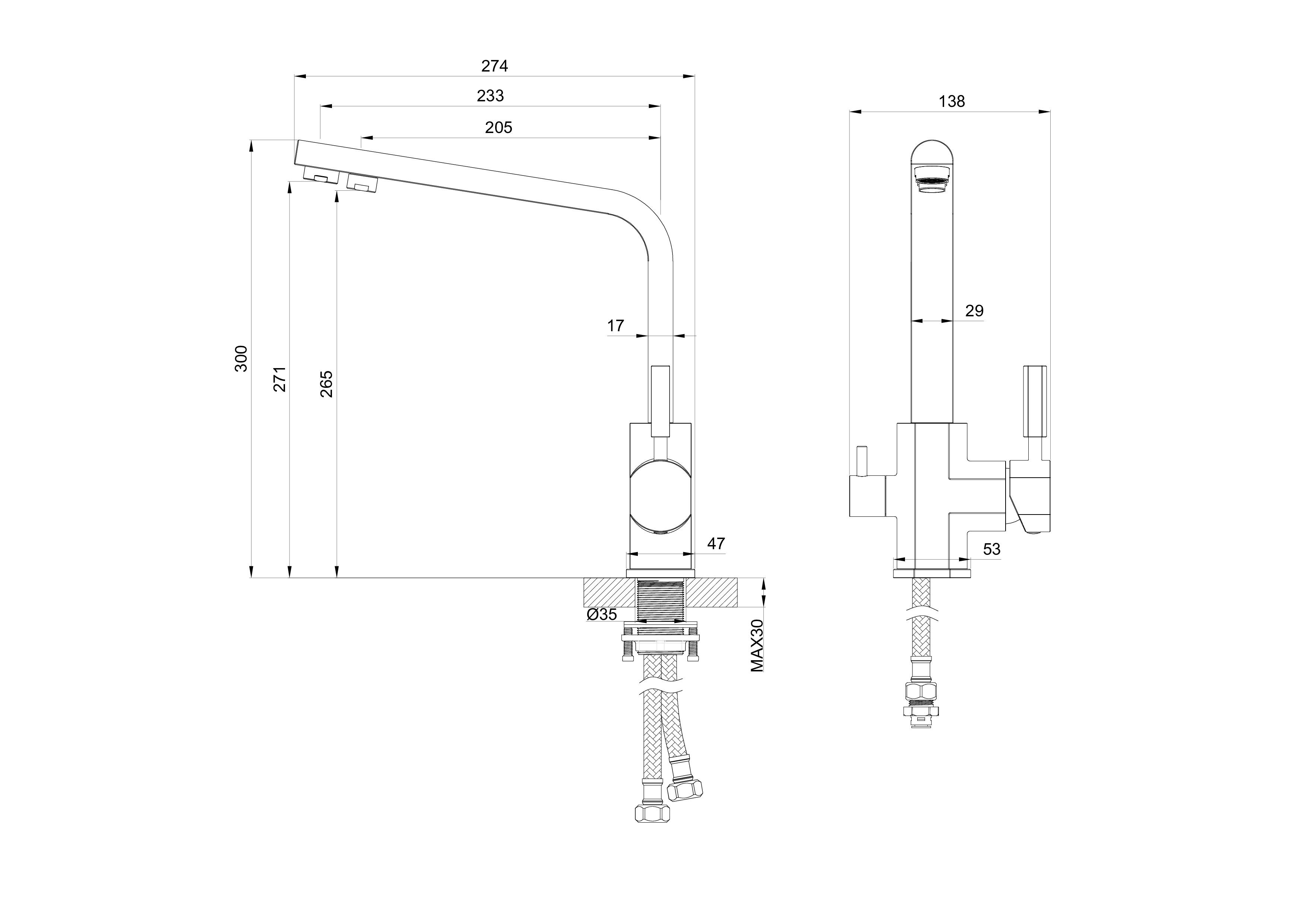 Смеситель для кухни с подключением фильтра WONZON & WOGHAND, Темный графит (WW-88458003-BGM) - Gidratop.ru изображение