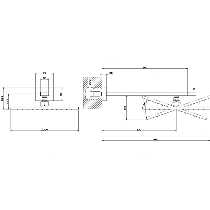 Gessi Rettangolo верхний душ для настенного крепления 300x300мм, цвет: хром - Gidratop.ru изображение