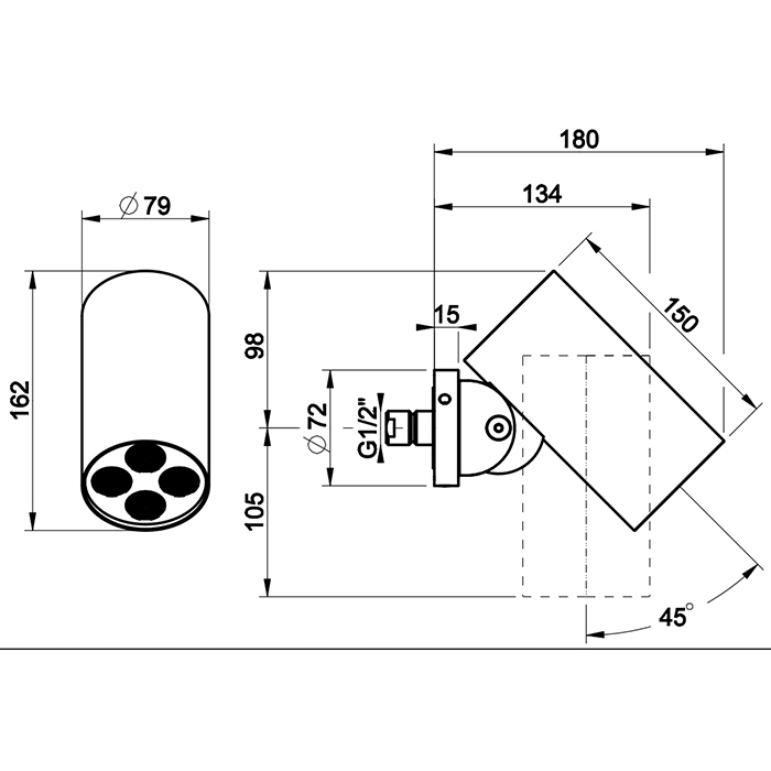 GESSI 316 RIGATO верхний душ Oslash;79 мм., с настенным креплением, 4 струи, цвет Steel Brushed - Gidratop.ru изображение