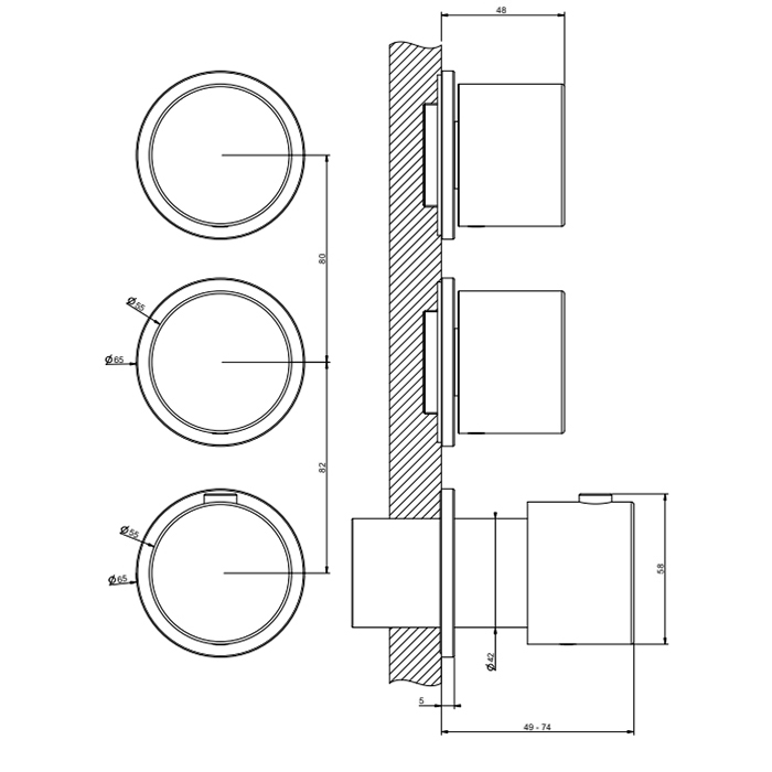 GESSI HABITO смеситель настенный встраиваемый, термостатический, с 2 запорными вентилями, термостатический, цвет Black Metal PVD - Gidratop.ru изображение