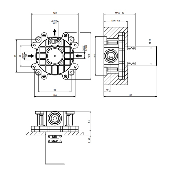 Gessi Emporio Via manzoni встраиваемая часть для однорычажного смесителя, цвет: Chrome - Gidratop.ru изображение