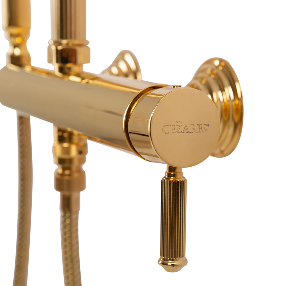 OLIMP-CD-03/24-L Душевая стойка со смесителем для верхнего и ручного душа, исполнение золото 24 карат - Gidratop.ru изображение