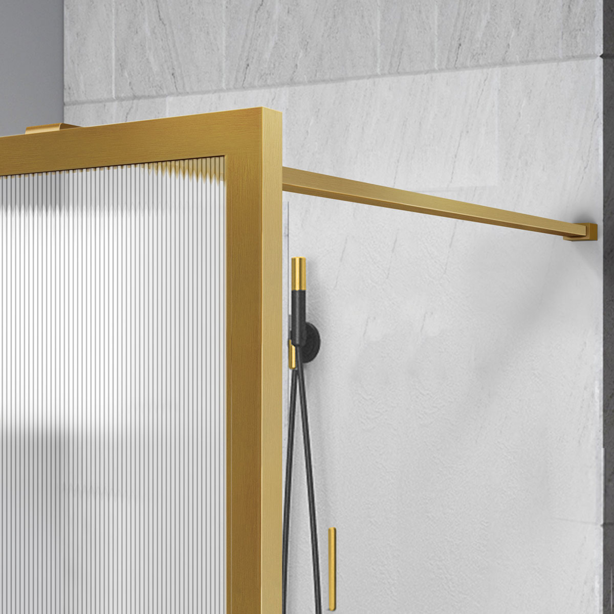 Душевая перегородка Walk-In VSW-1HP900FLBG, 900*2000, брашированное золото, стекло рифленое - Gidratop.ru изображение