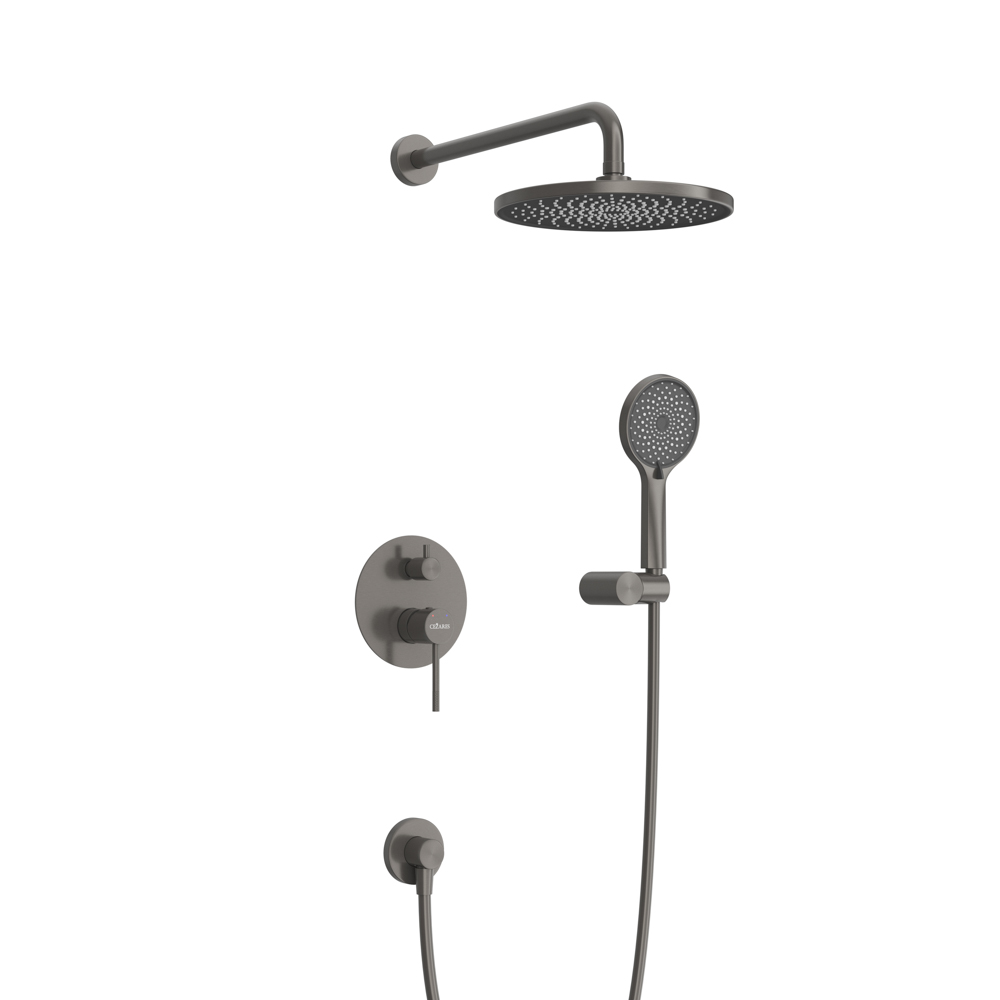 RELAX-DSET-GM Душевой комплект встраиваемый (смеситель встраиваемый, верхний душ, ручной душ со шлангом, штуцер с держателем), оружейная сталь - Gidratop.ru изображение
