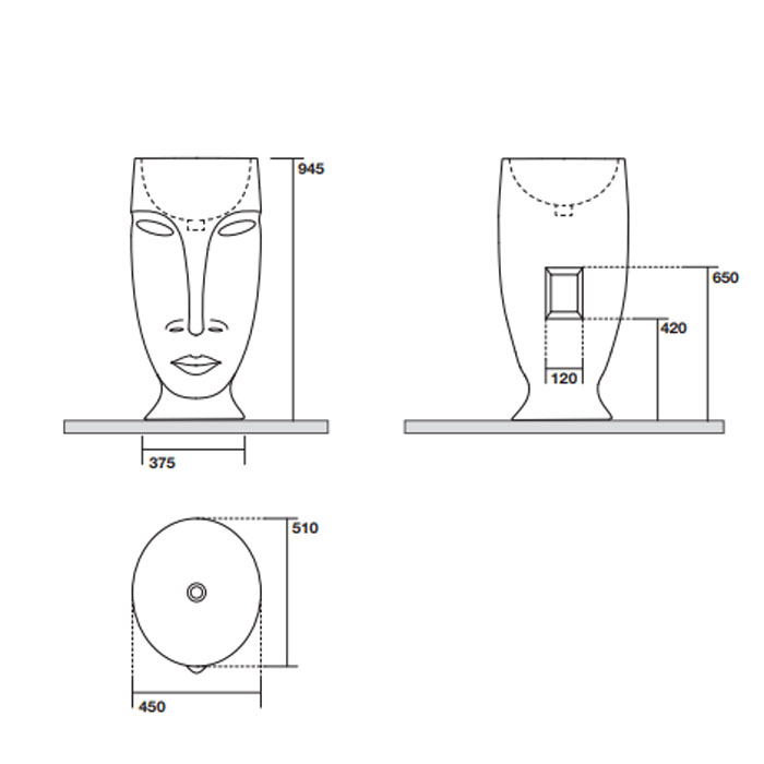 Раковина 45х51х94.5 см, без отв., напольная, слив в стену, цвет: белый - Gidratop.ru изображение
