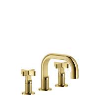 GESSI INCISO смеситель для раковины на 3 отверстия с донным клапаном, излив 140мм, h=145мм, цвет: золото