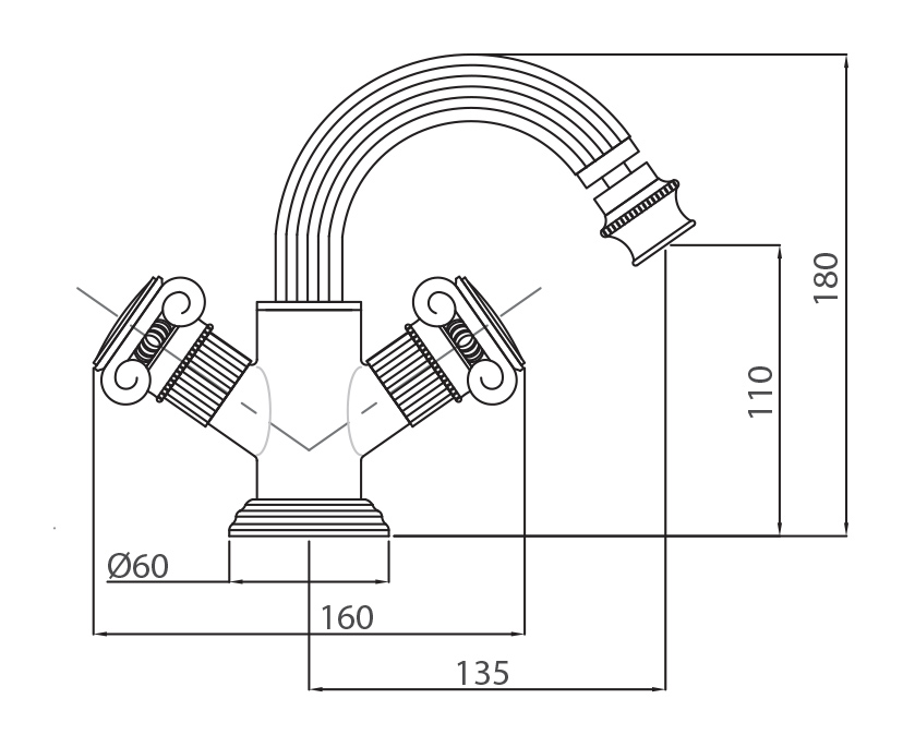 APHRODITE-BS2-01-Bi Смеситель для биде с донным клапаном, исполнение хром, ручки белые - Gidratop.ru изображение
