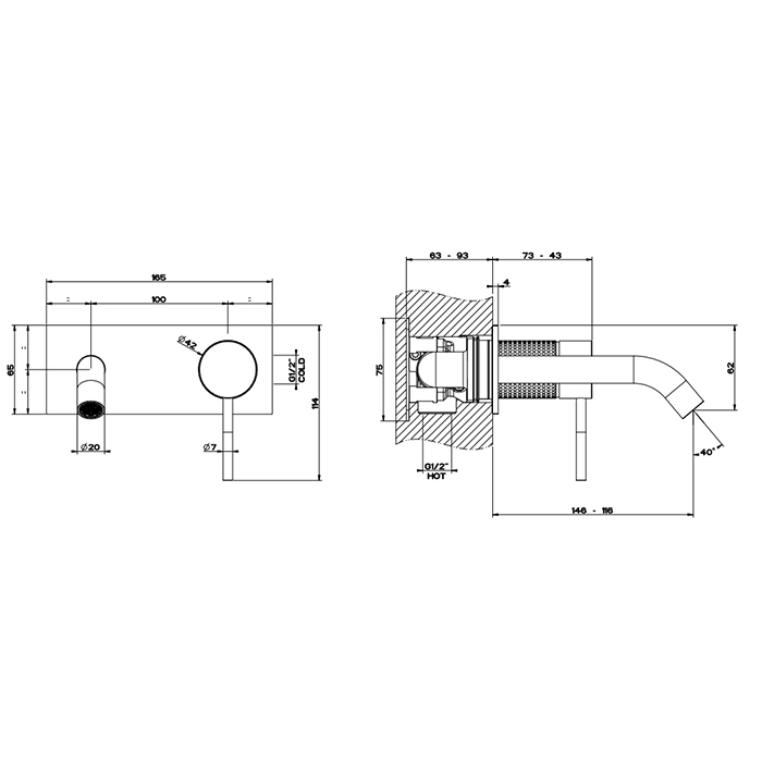 GESSI 316 встраиваемый смеситель для раковины с изливом 146-116мм (внешняя часть), цвет: brushed black metal pvd - Gidratop.ru изображение