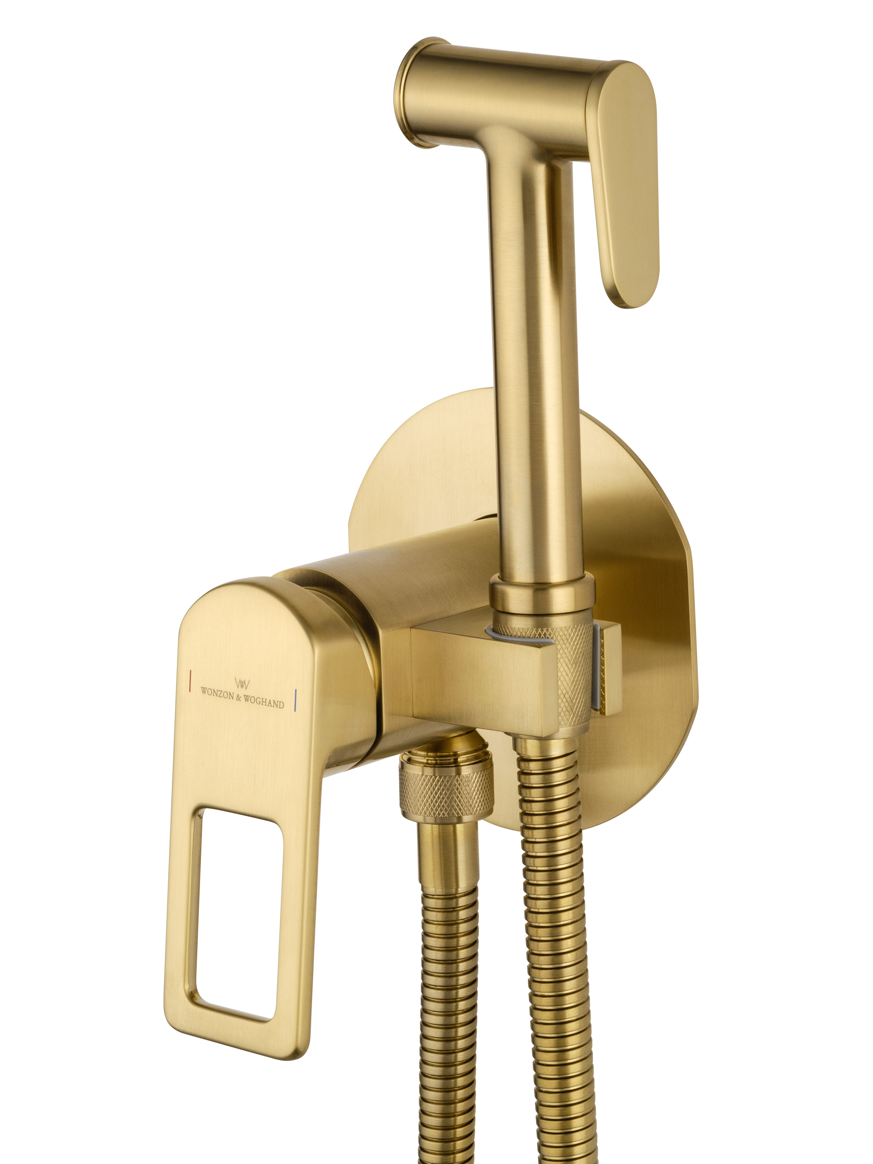 Смеситель с гигиеническим душем встраиваемый WONZON & WOGHAND FRAME, Брашированное золото (WW-88829010-BG) - Gidratop.ru изображение