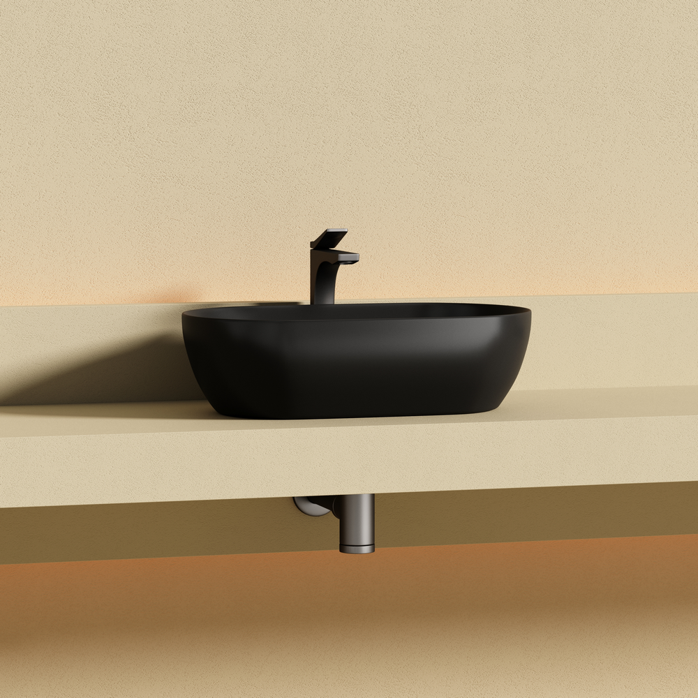 Раковина CERAMICANOVA Twist накладная овальной формы 500x300x140 черный матовый CN12001MB - Gidratop.ru изображение