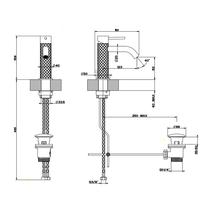 GESSI 316 смеситель для раковины на 1 отверстие с донным клапаном, излив 123мм, цвет: steel brushed - Gidratop.ru изображение