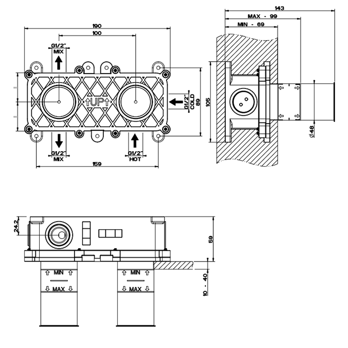 GESSI встраиваемая часть однорычажного смесителя для ванны/душа, цвет Steel brushed - Gidratop.ru изображение