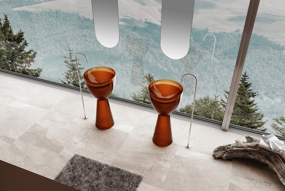 Раковина отдельностоящая прозрачная ABBER Kristall AT2703Opal коричневая - Gidratop.ru изображение