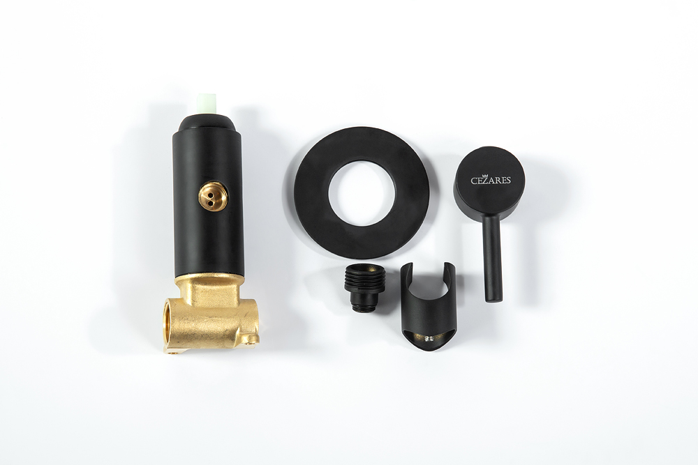 CZR-DA1-NOP Смеситель для душа и гигиенического душа со штуцером с держателем, исполнение чёрный матовый - Gidratop.ru изображение