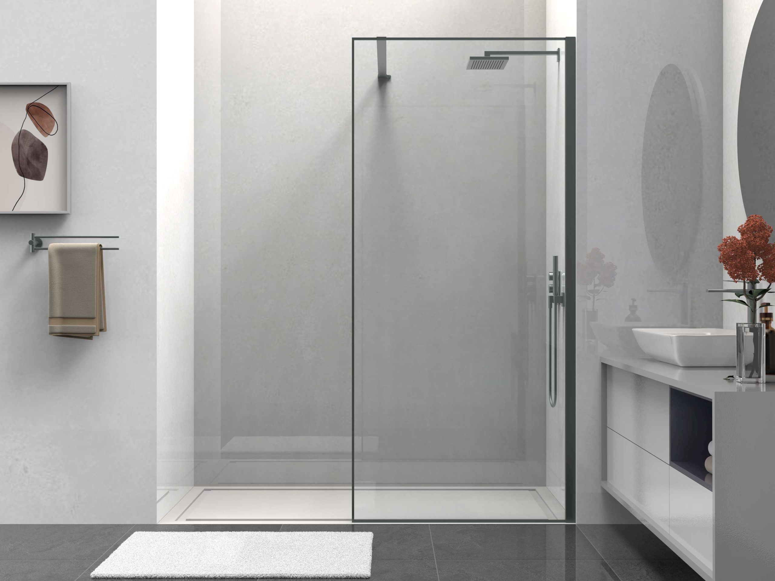 Душевая перегородка Walk-In VSW-1HS800CLGM, 800*2000, вороненая сталь, стекло прозрачное - Gidratop.ru изображение