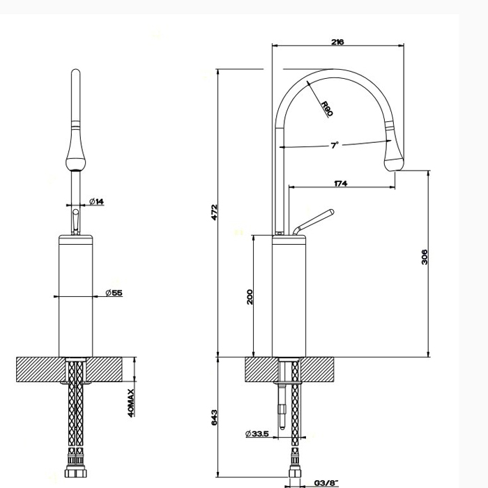Gessi Goccia смеситель для раковины на 1 отверстие, высокий, излив 174мм R=90, цвет: хром - Gidratop.ru изображение