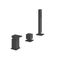 Gessi Rettangolo смеситель для ванны на 3 отверстия, с переключателем и ручным душем, без излива, цвет: черный - Gidratop.ru изображение