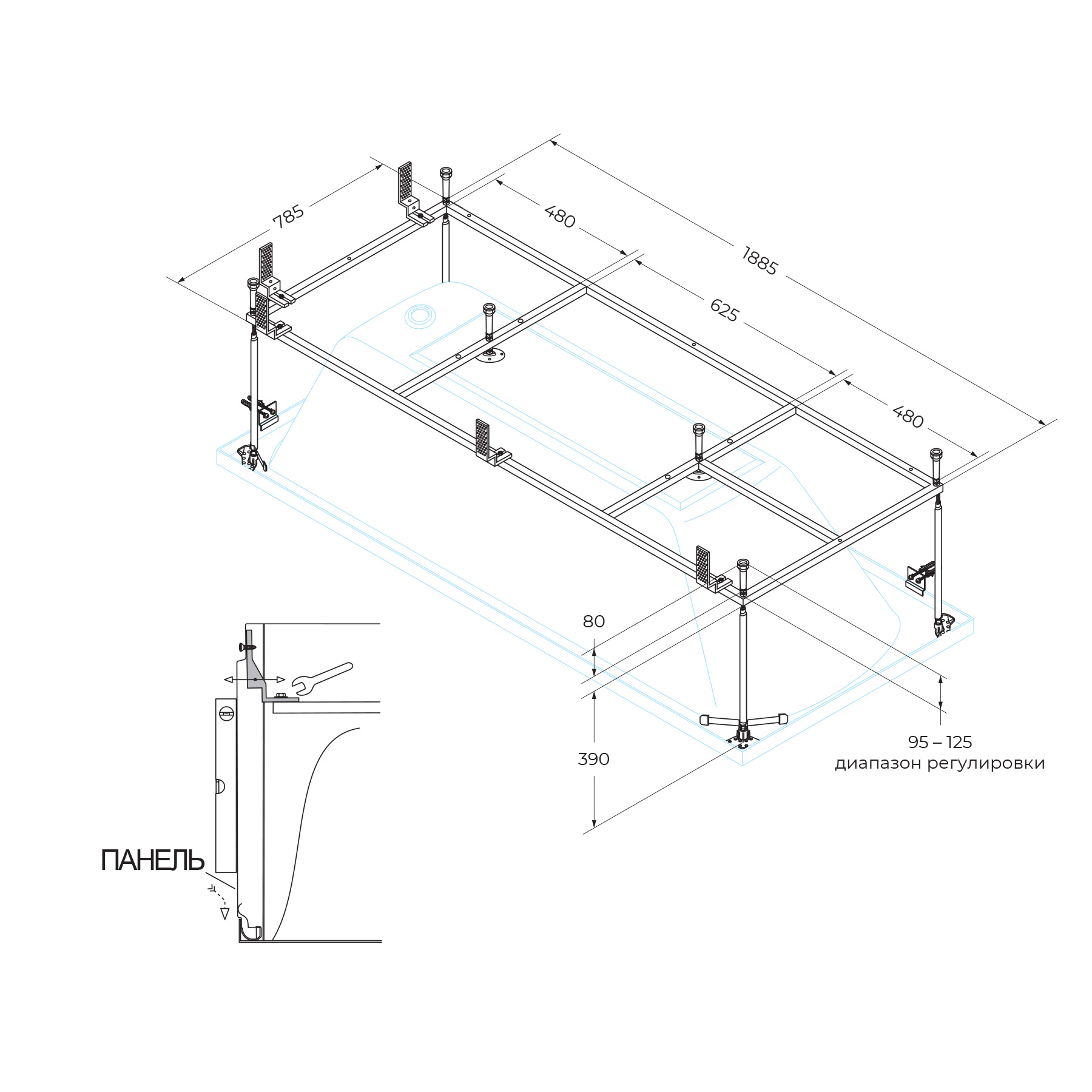 Металлический каркас для акриловой ванны CEZARES PLANE-200-90-MF-R - Gidratop.ru изображение