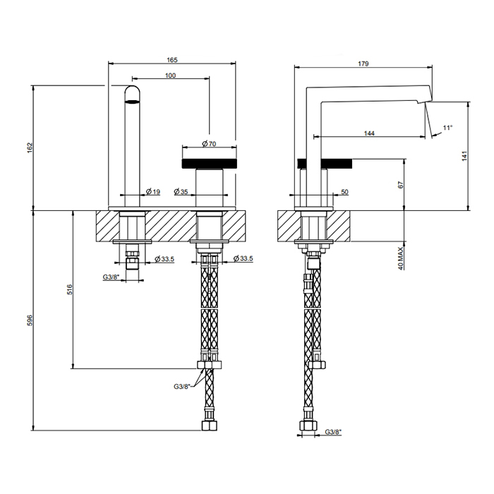 GESSI ANELLO смеситель для раковины на 2 отверстия, однорычажный, высота излива 141 мм., цвет Black XL - Gidratop.ru изображение