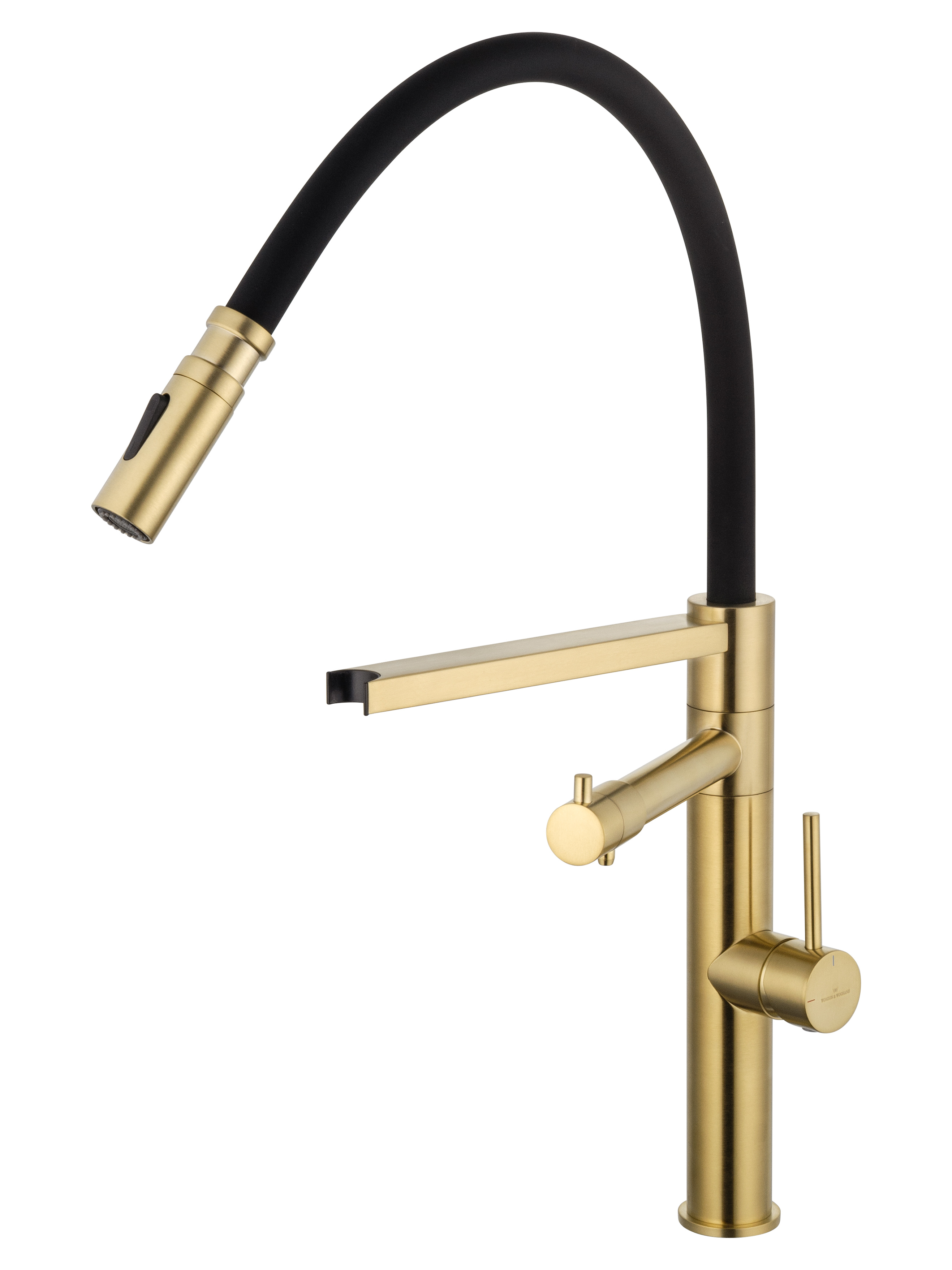 Смеситель для кухни с гибким изливом и подключением фильтра WONZON & WOGHAND, Брашированное золото (WW-88458007-BG) - Gidratop.ru изображение