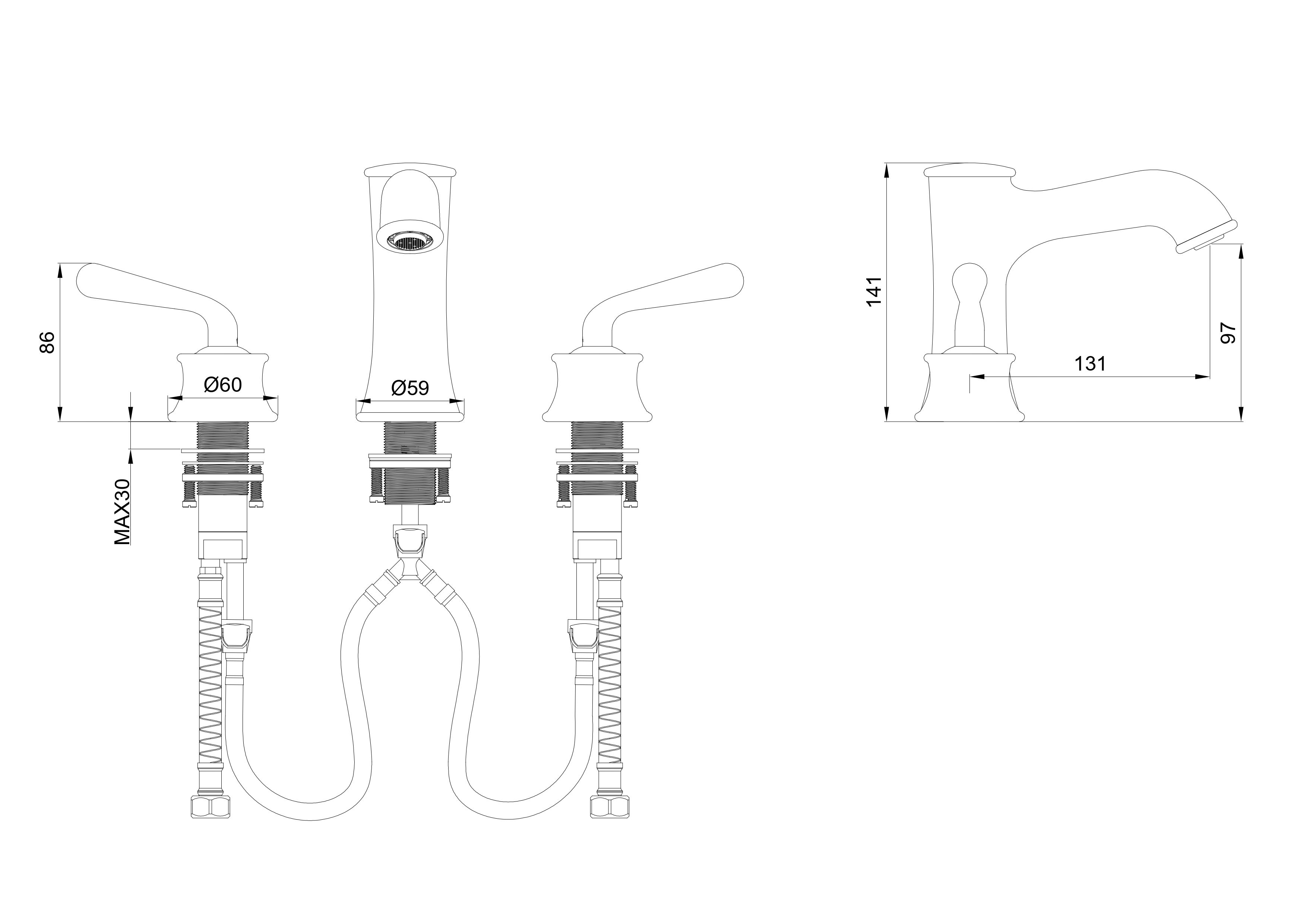 Смеситель для раковины на 3 отверстия WONZON & WOGHAND STEAM, Хром (WW-88159008-CR) - Gidratop.ru изображение