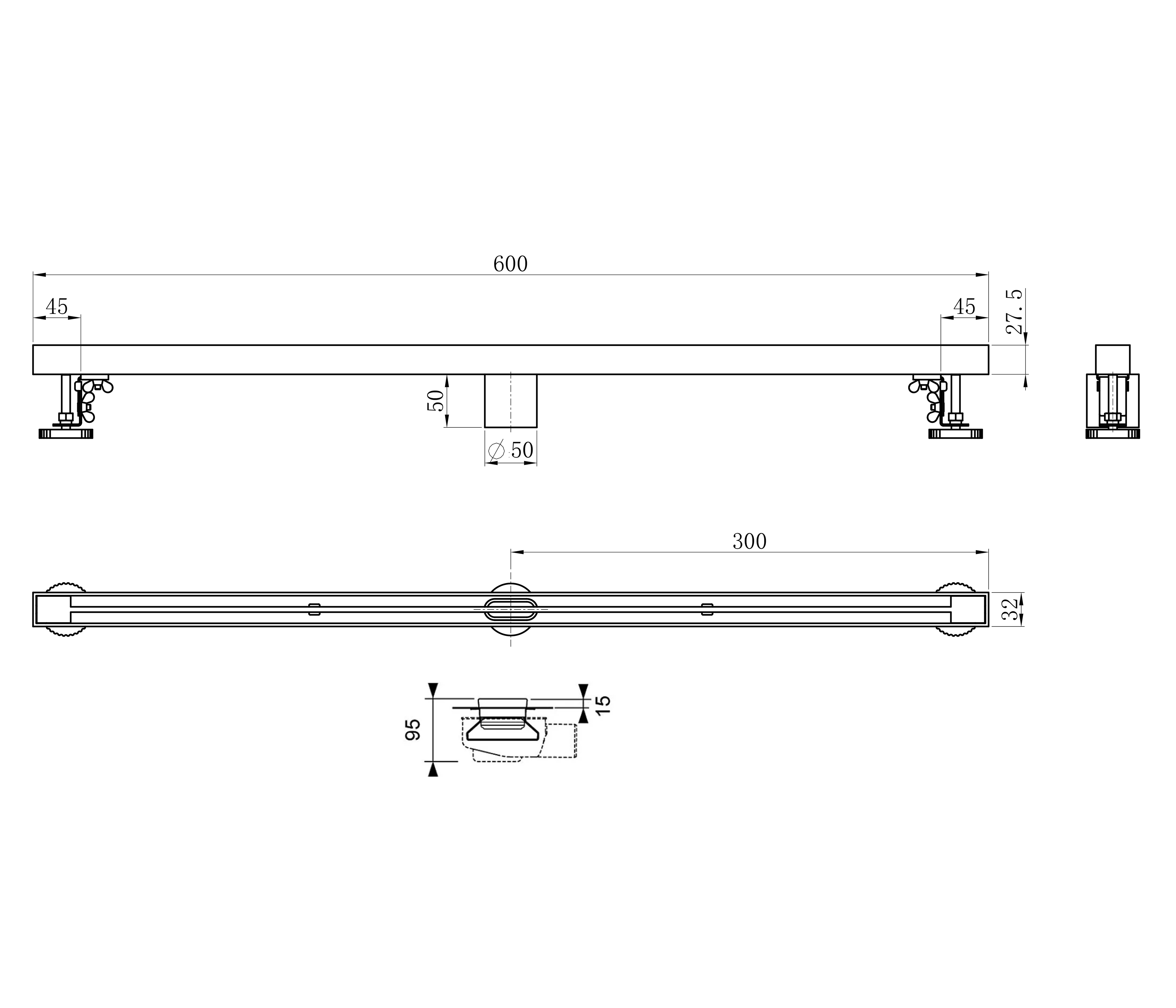 Душевой трап 60 см WONZON & WOGHAND, Брашированное золото (WW-65406T-BG) - Gidratop.ru изображение