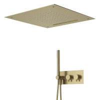 LEAF-DSIS-T-50-SR Душевая система с термостатическим смесителем и дивиатором для верхнего и ручного душа, верхний душ потолочный 500х500 мм, исполнение Sunrise - Gidratop.ru изображение