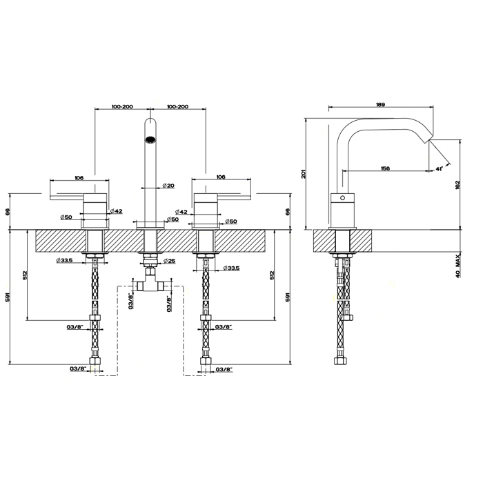 GESSI 316 смеситель для раковины на 3 отверстия, без донного клапана, излив 156мм, h=201мм, цвет: steel brushed - Gidratop.ru изображение